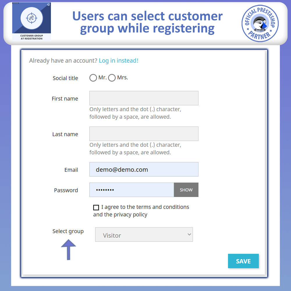 Module Select Customer Group at Registration