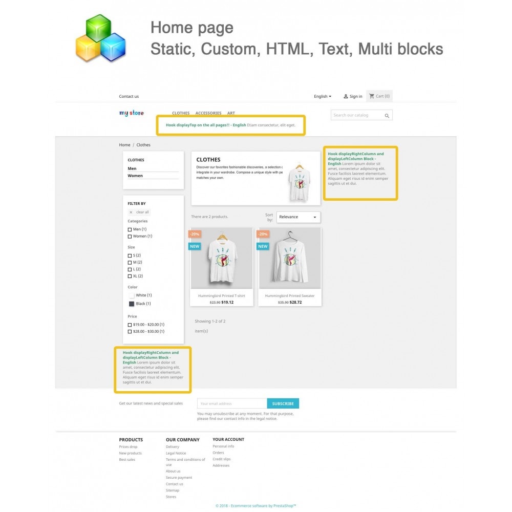 Module Statiques, Personnalisées, HTML, Texte, Multi blocs