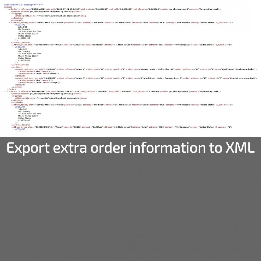 Module Export orders to CSV or XML