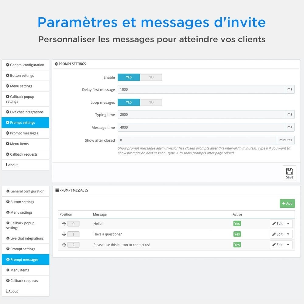 Module Tout-en-Un - Live Chat, WhatsApp, de rappel, Messenger