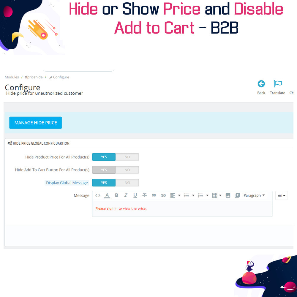 Module Hide or Show Price and Disable Add to Cart - B2B