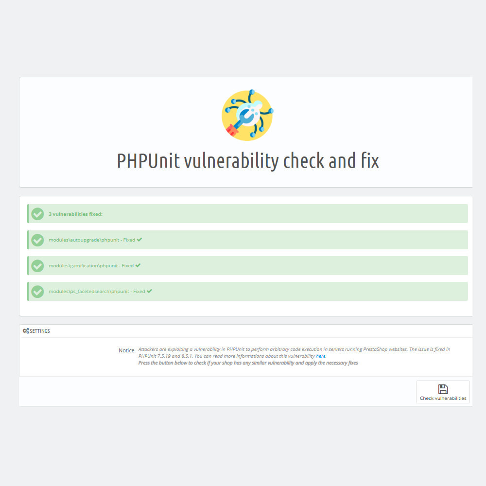 Module PHPUnit vulnerability check and fix