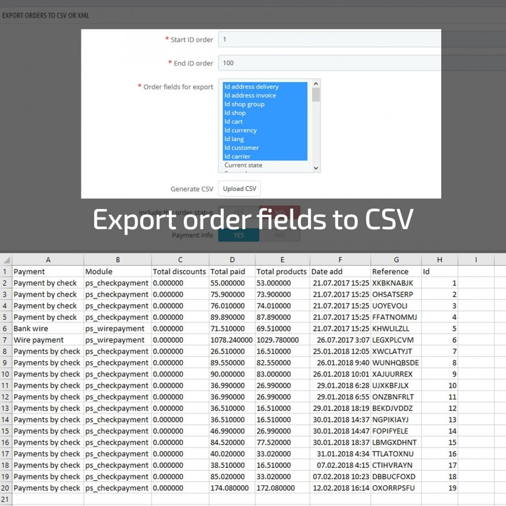 Module Export orders to CSV or XML