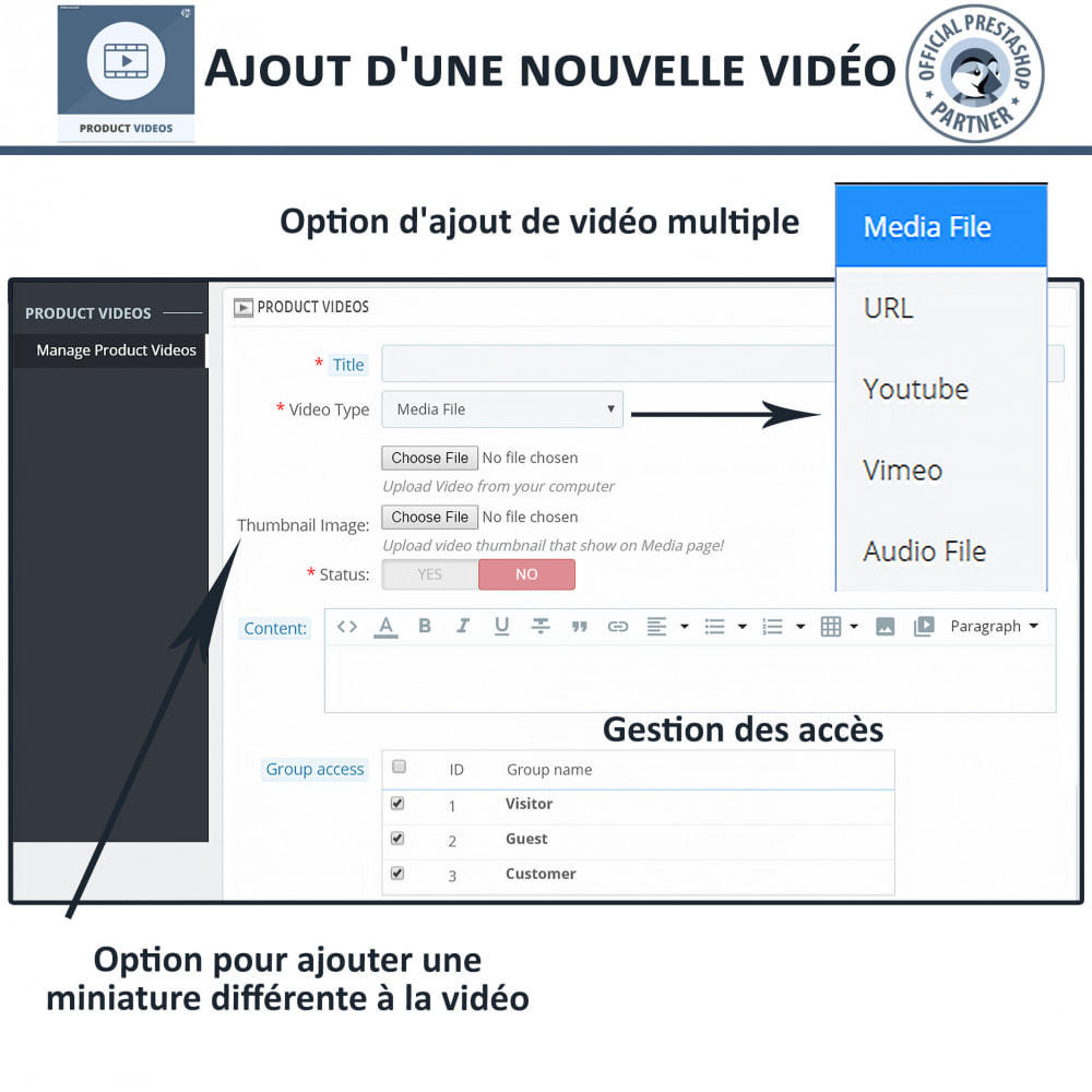 Module Product Videos - Upload or Embed YouTube, Vimeo