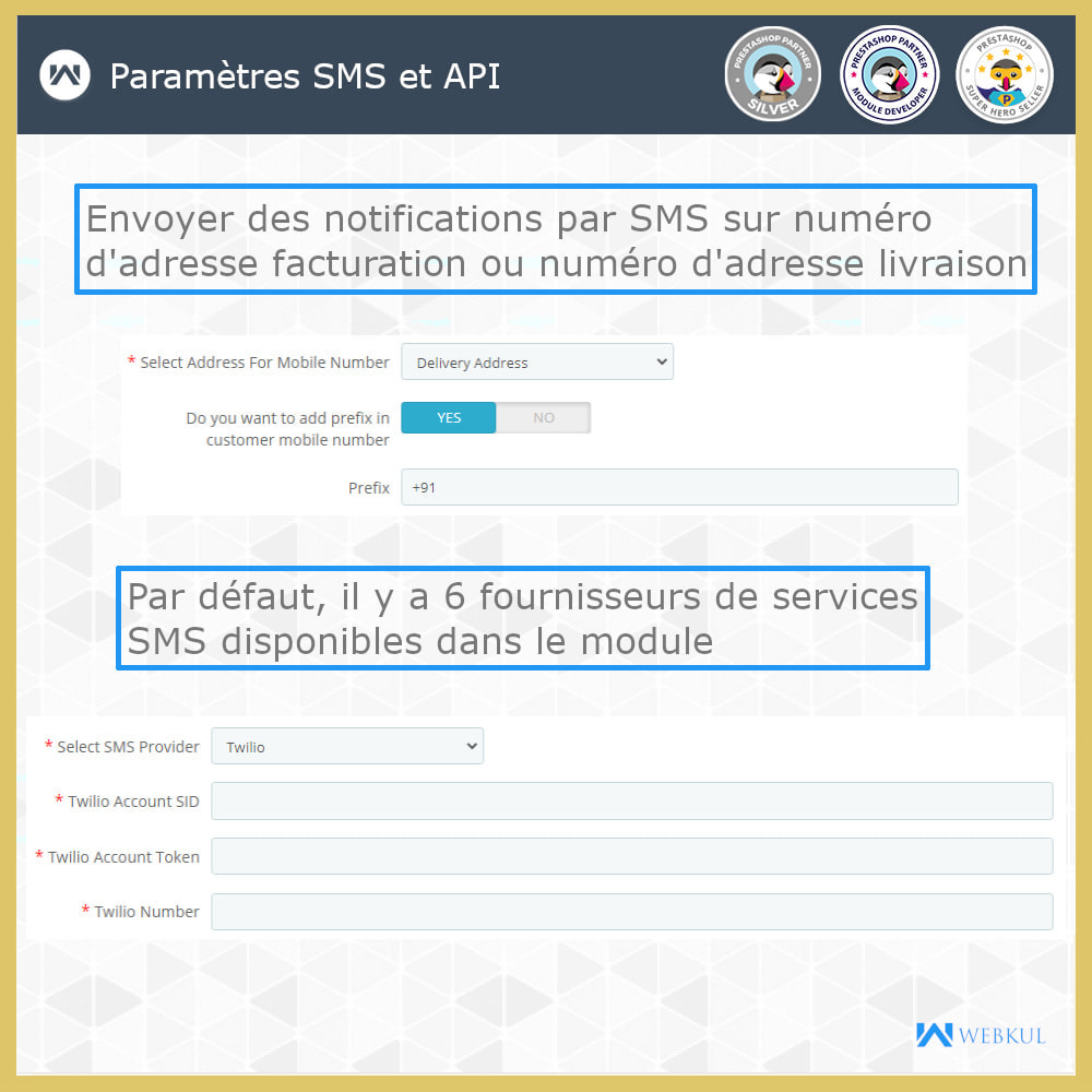 Module Notification SMS | Mises jour commandes temps réel