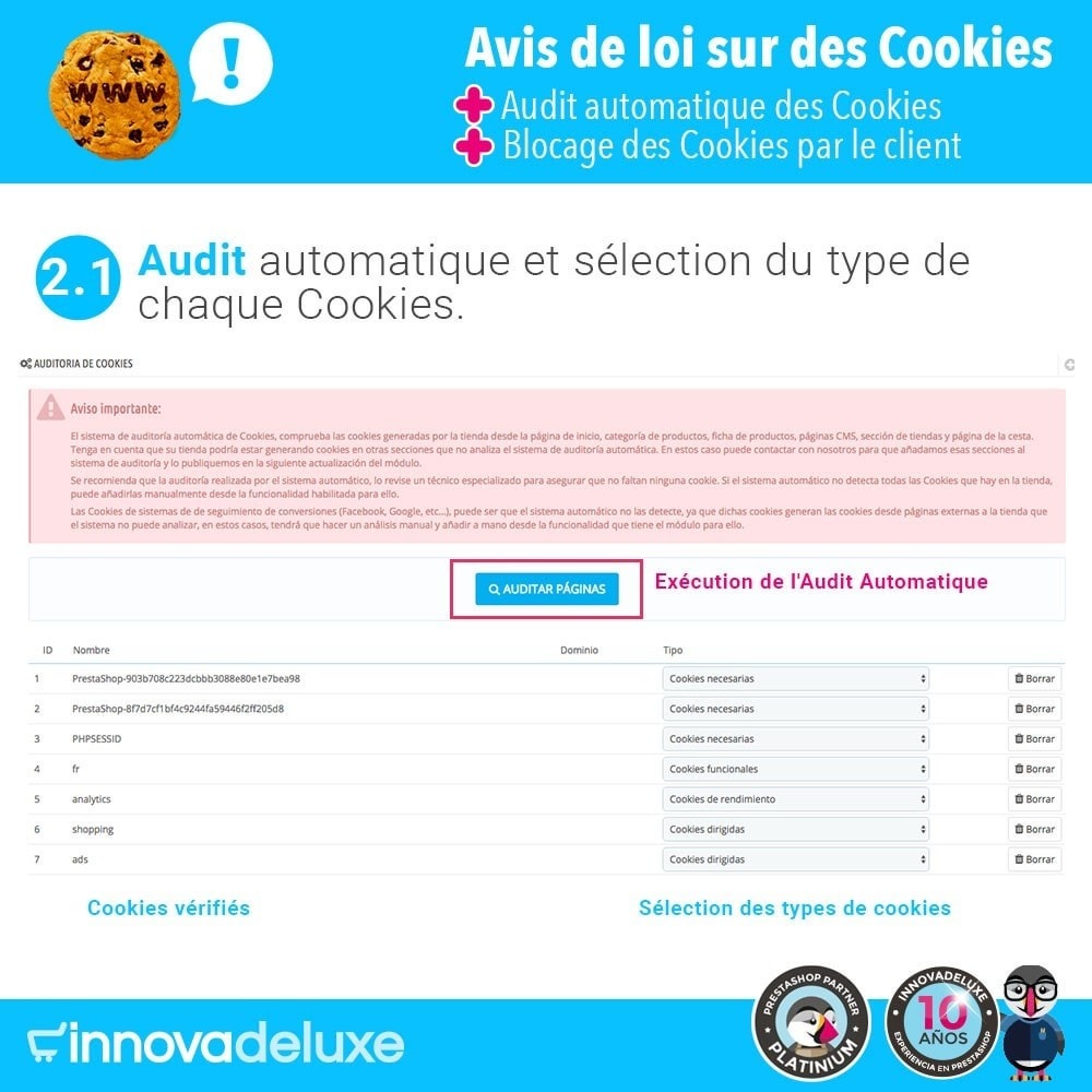 Module Loi des Cookies RGPD (Avi - Audit - Blocage)