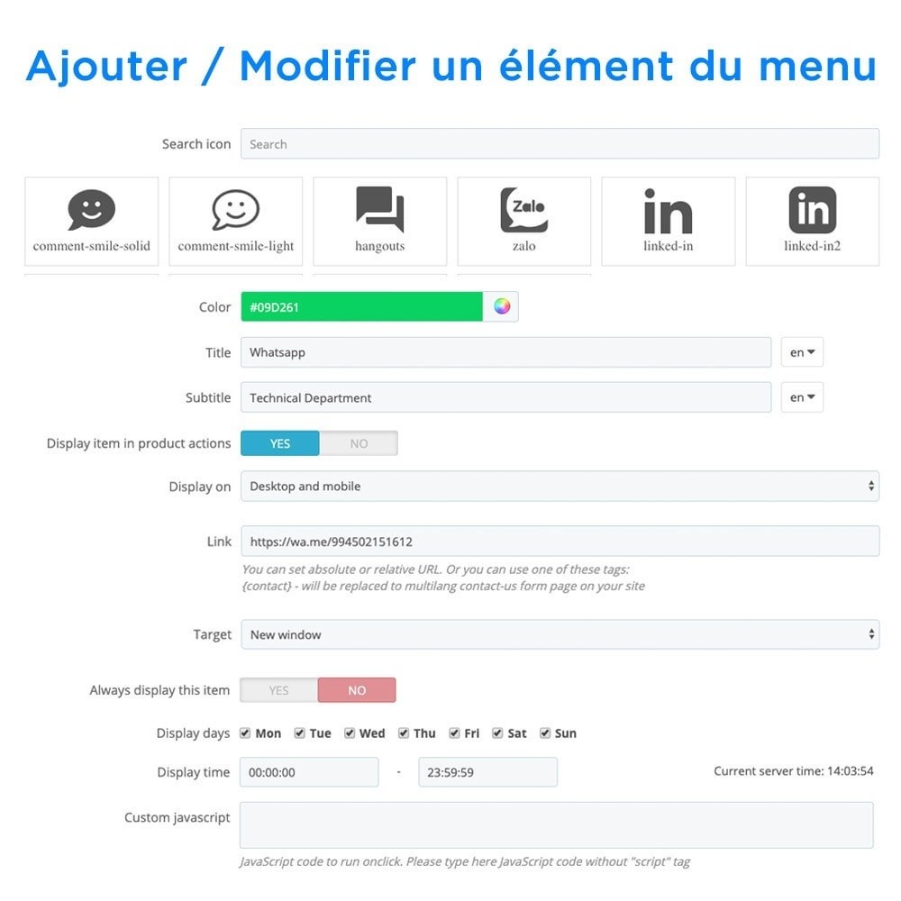 Module Tout-en-Un - Live Chat, WhatsApp, de rappel, Messenger
