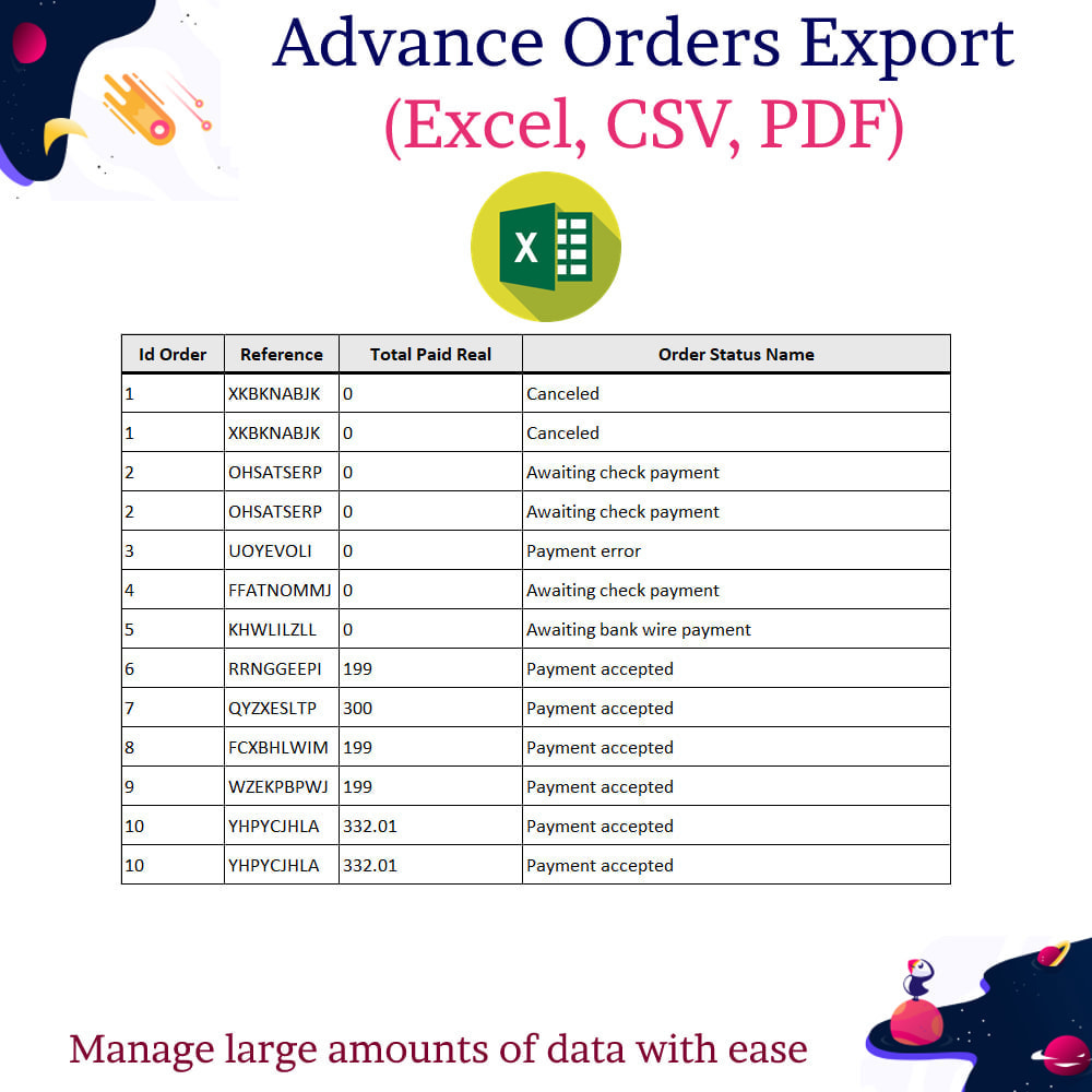 Module Advance Orders Export (Excel, CSV, PDF)