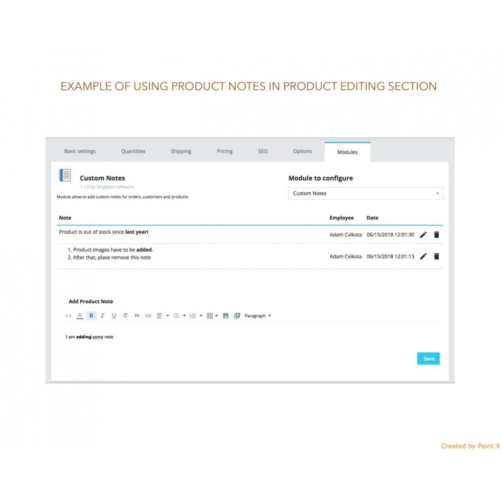 Module Notes avancées pour l'ordre les produits et les clients