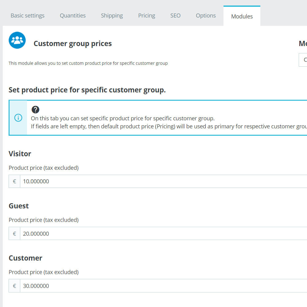 Module Custom product price for specific customer groups