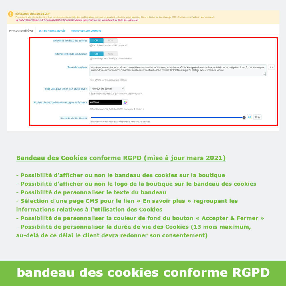 Module RGPD - Cookie manager (100% conforme)