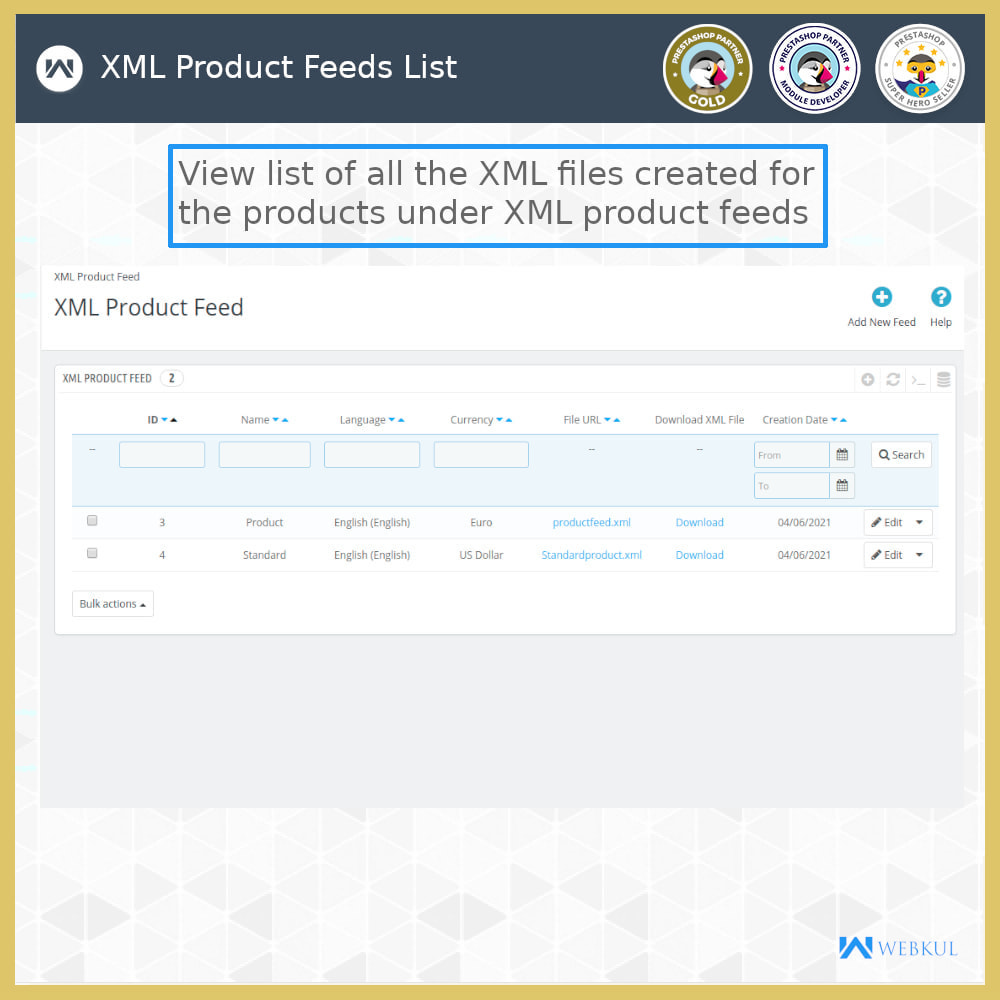 Module Flux XML d'informations sur le produit