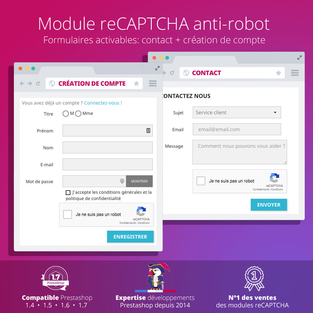 Module re Captcha - Anti Spam - recaptcha - anti faux comptes