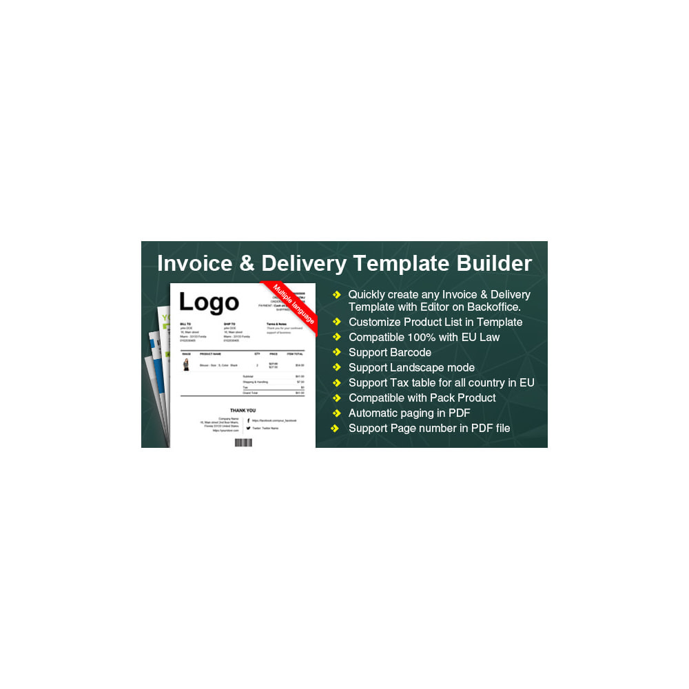 Module Advance Invoice, Delivery, Credit PDF + Custom Number