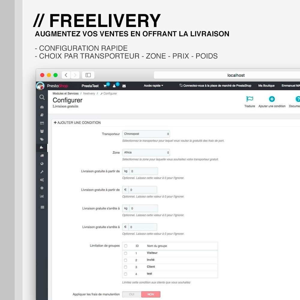 Module Freelivery : Frais de port gratuits