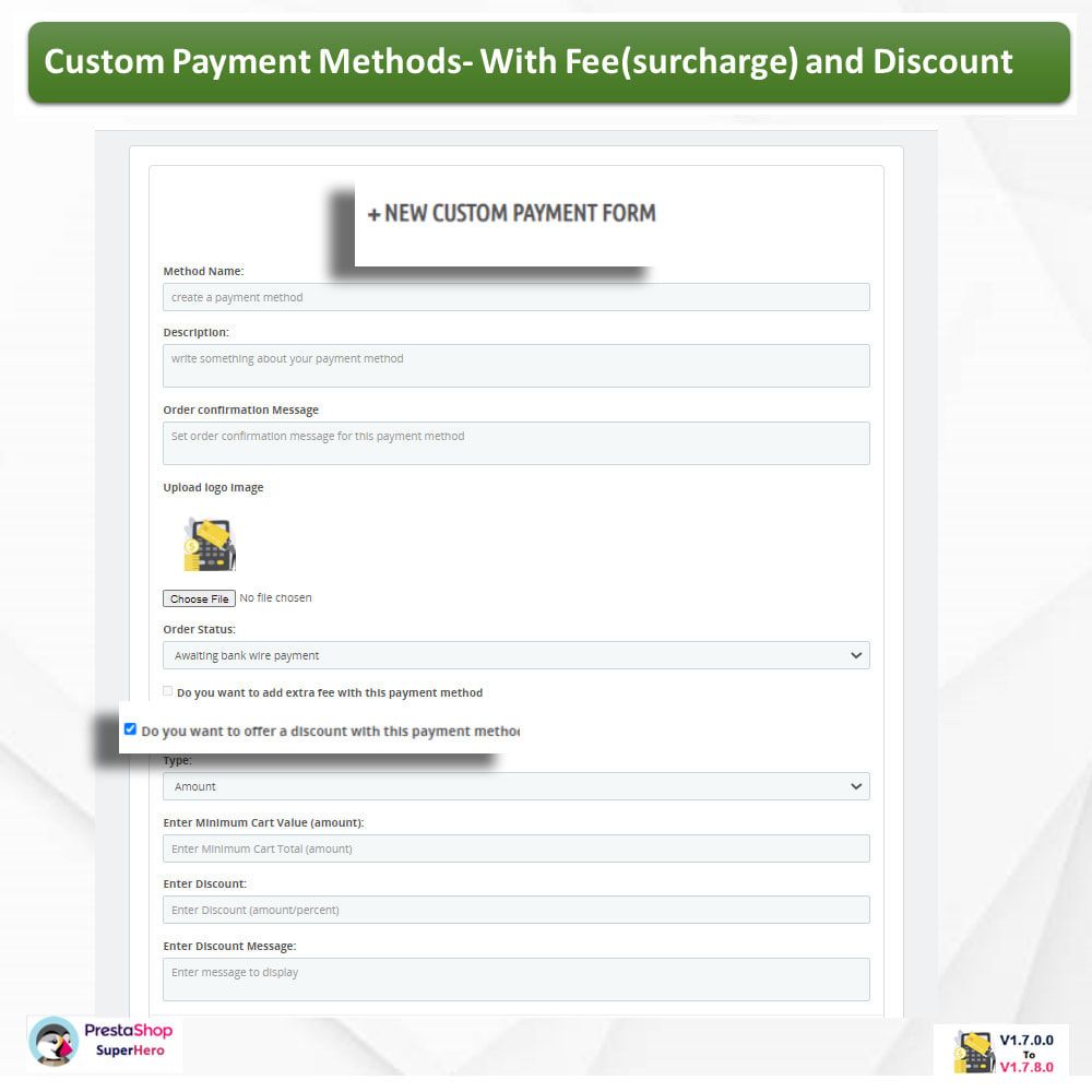 Module Custom Payment Method-With Fee(surcharge) and Discount