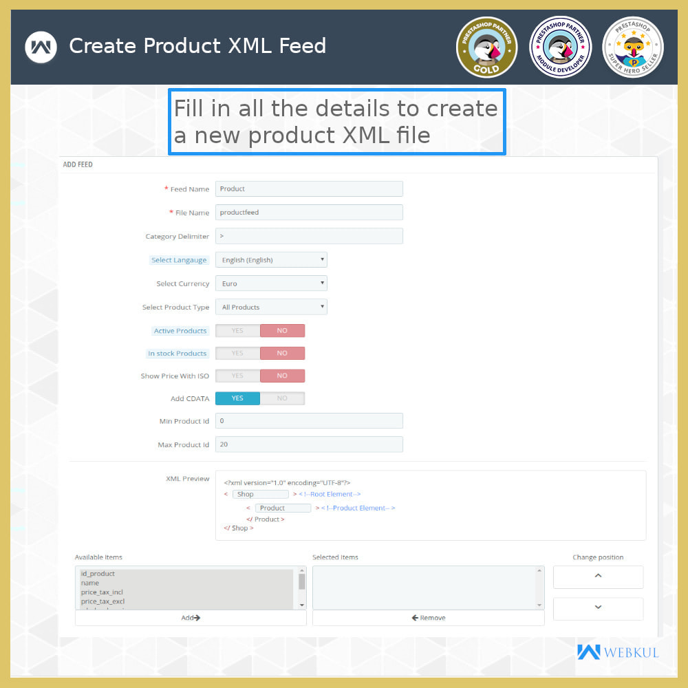 Module Flux XML d'informations sur le produit