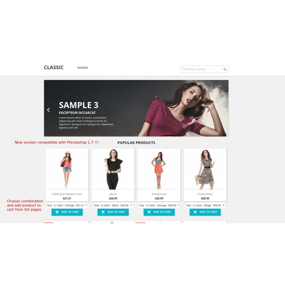 Module Show attributes / List pages add to cart combination