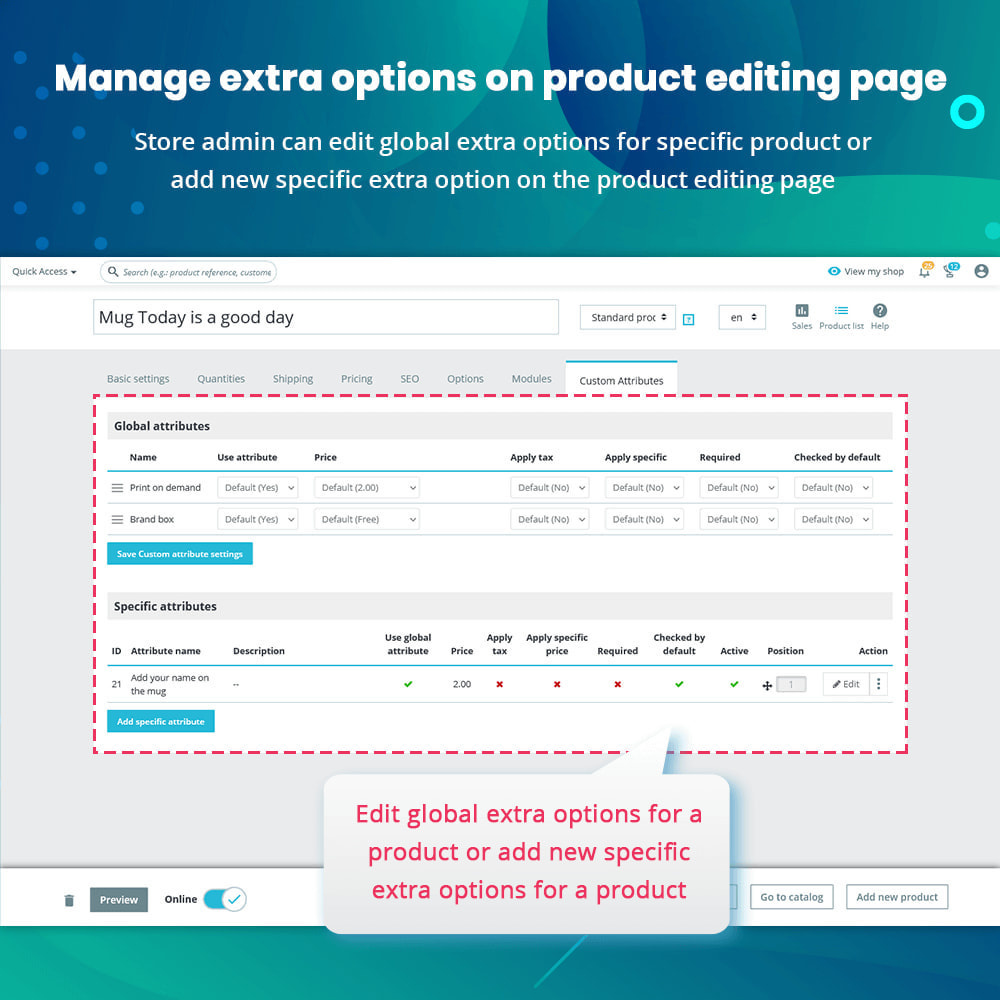 Module EXTRA OPTIONS - custom product attributes