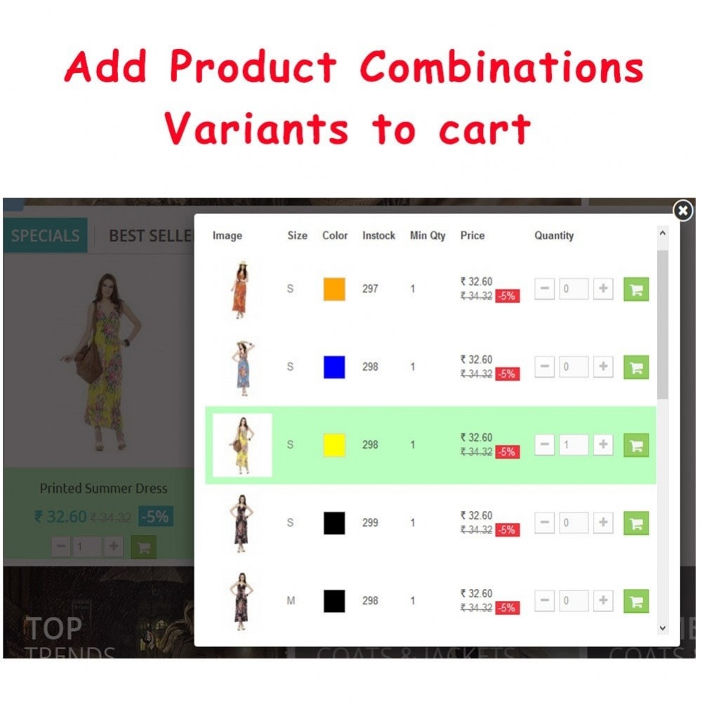 Module Quick Add to Cart Products Combinations with Quantity