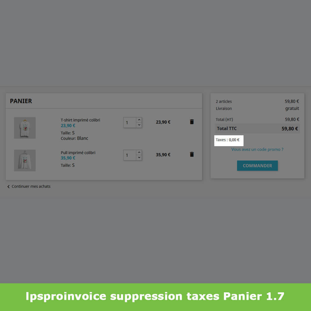 Module Facturation B2B - Suppression Taxes (sans TVA / HT)