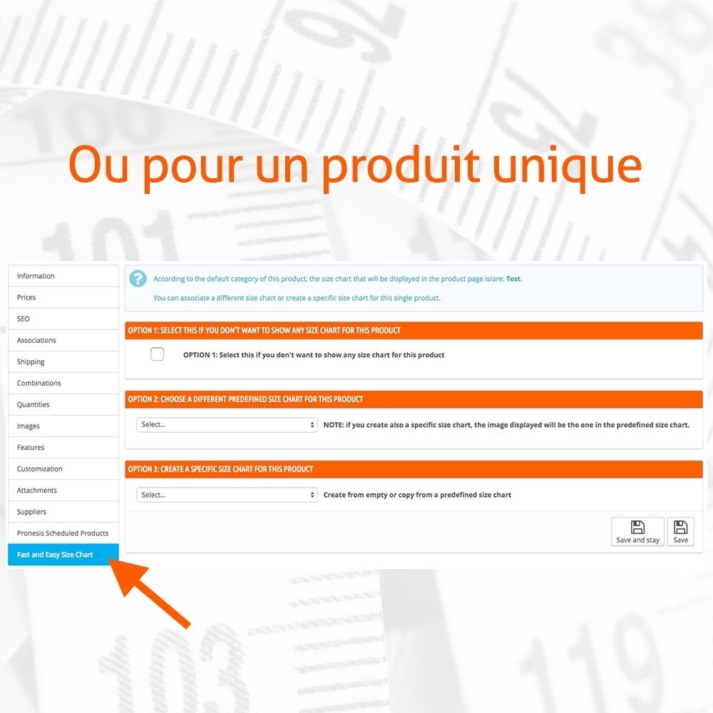 Module Fast and Easy Tableau des Tailles