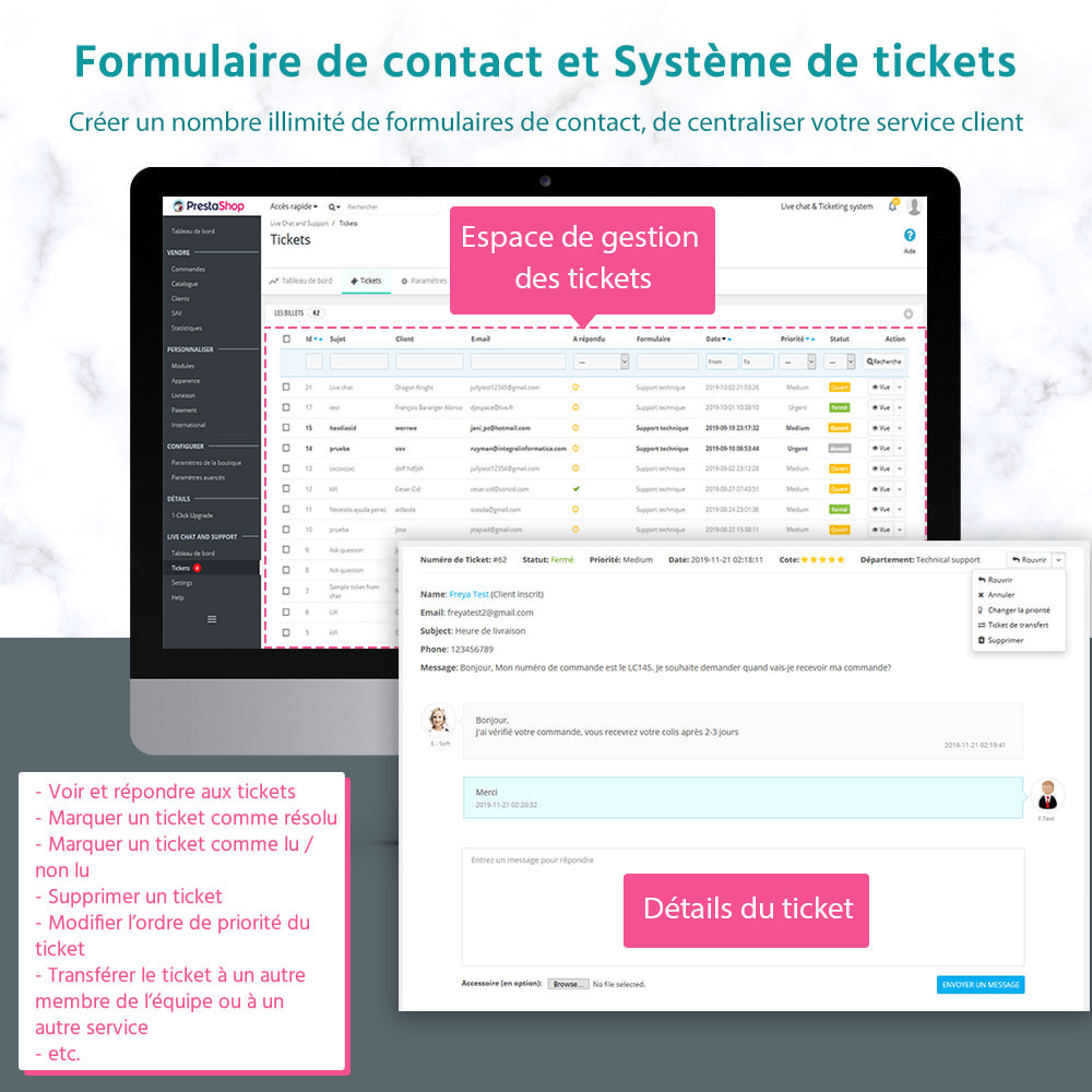 Module Live chat, Formulaire de contact et Système de tickets