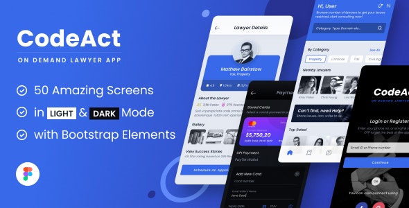 CodeAct | Legal &amp; Lawyer Services Mobile App Figma UI Template