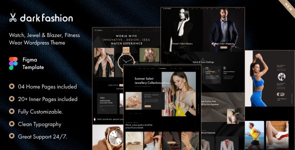 Dark Fashion - Jewel, Fitwear, Watch &amp; Blazer Figma Template