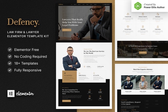 Defency – Law Firm &amp; Lawyer Elementor Template Kit