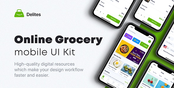 Delites - Online Grocery &amp; Recipes UI Kit for Figma
