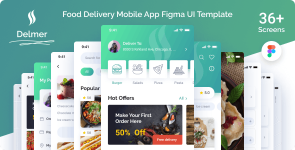 Delmer - Food Delivery Mobile App Figma UI Template