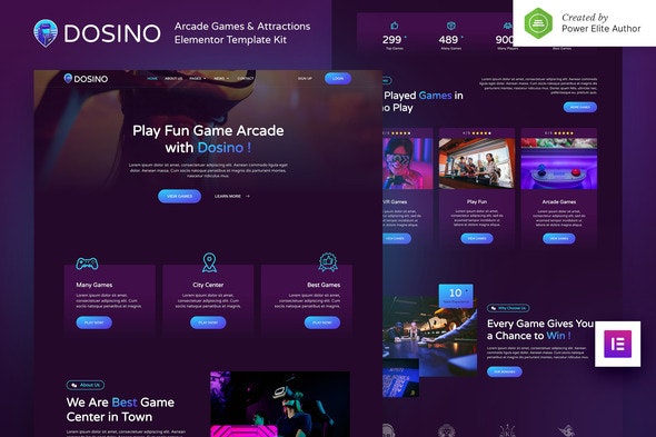 Dosino – Arcade Games &amp; Attractions Elementor Template Kit