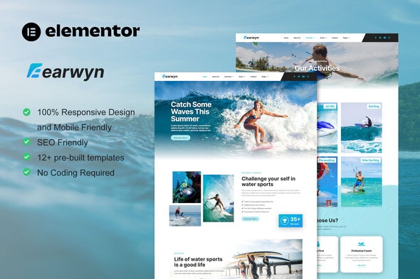 Earwyn - Water Sports &amp; Surfing Elementor Pro Template Kit