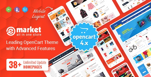 eMarket - Multipurpose MarketPlace OpenCart 4 Theme (38+ Homepages &amp; Mobile Layouts Included)