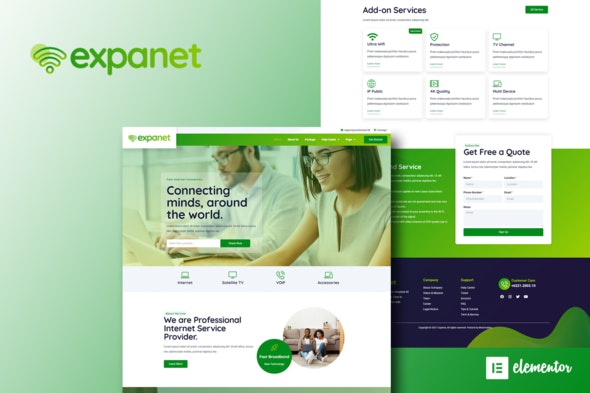 Expanet - Broadband &amp; Internet Services Elementor Template Kit