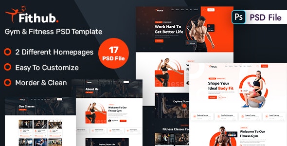Fithub - Gym &amp; Fitness PSD Template