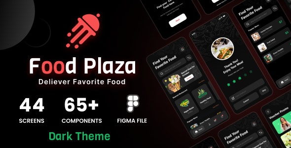 Food Plaza - Food Delivery App Dark Version UI Kit (Figma Template)