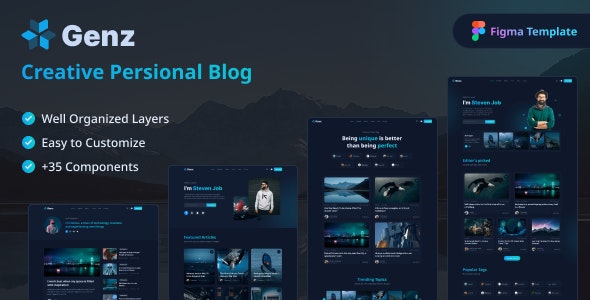 Genz - Creative Personal Blog / Portfolio Figma Template