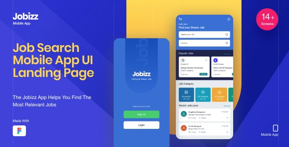 Jobizz Mobile App and Landing Page | An Online Job Search Figma Template