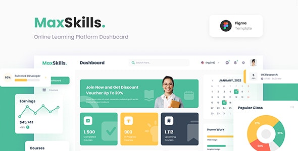 MaxSkills - Online Learning Platform Dashboard Figma