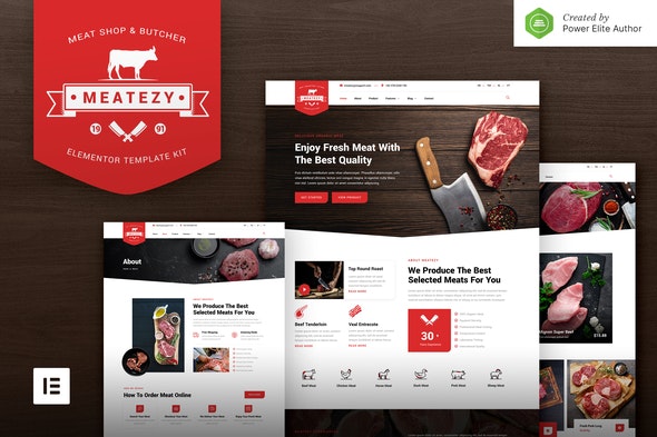 Meatezy – Meat Shop &amp; Butcher Elementor Template Kit