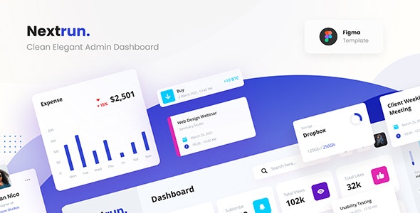 Nextrun - Neat and Clean Admin Dashboard Template Figma
