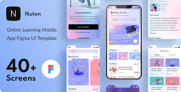 Nuton - Online Learning Mobile App Figma UI Template