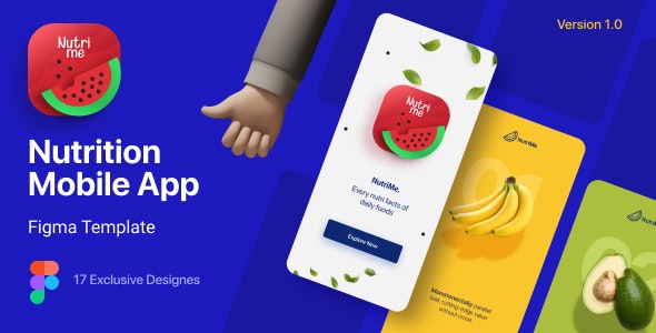 NutriMe | Online Nutrition Info Mobile App and Landing Page Figma Template