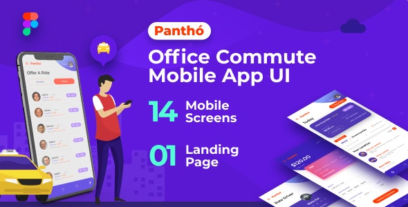 Panthó | A Office Commute Mobile App UI &amp; Landing Page Figma Template