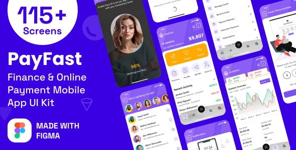 PayFast E-Wallet | Finance &amp; Online Payment Mobile App UI Kit Figma Template