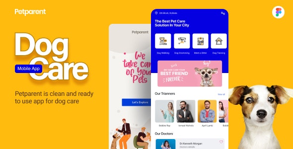 Petparent | A Dog Care Mobile App and Landing page Figma Template
