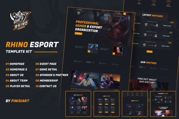 Rhino - Esports &amp; Gaming Elementor Template Kit