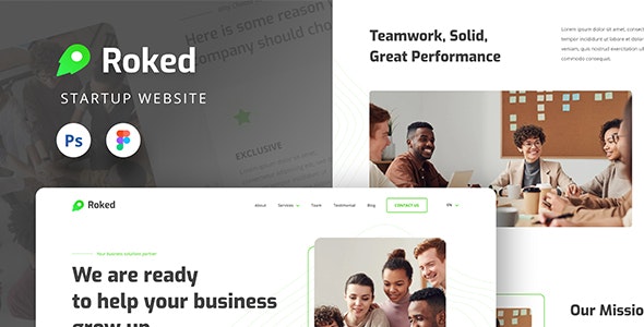 Roked Startup Website UI Design Template Figma &amp; PSD